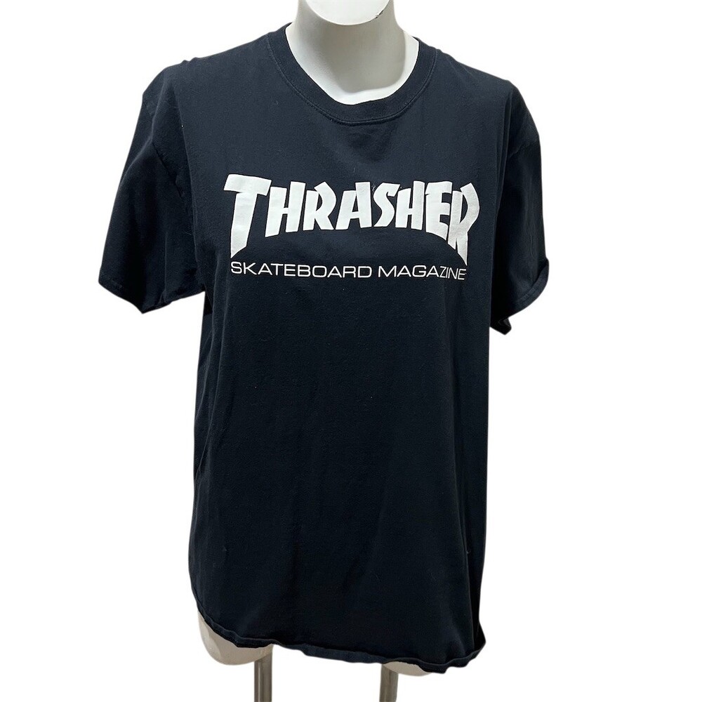 Thrasher T-Shirt Mens L Black Skateboard Magazine Logo Graphic Crew Neck